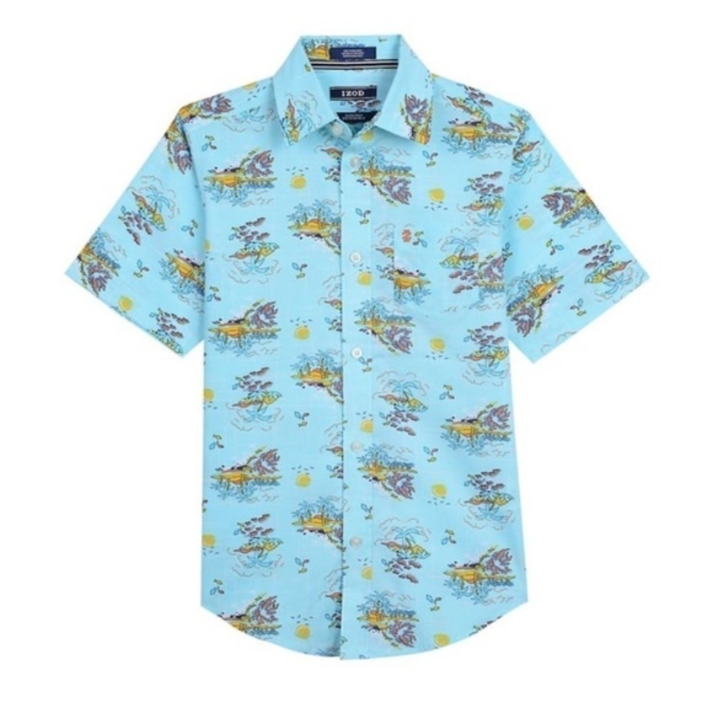 NWT IZOD Paradise Island Palm Tree Button Down Top